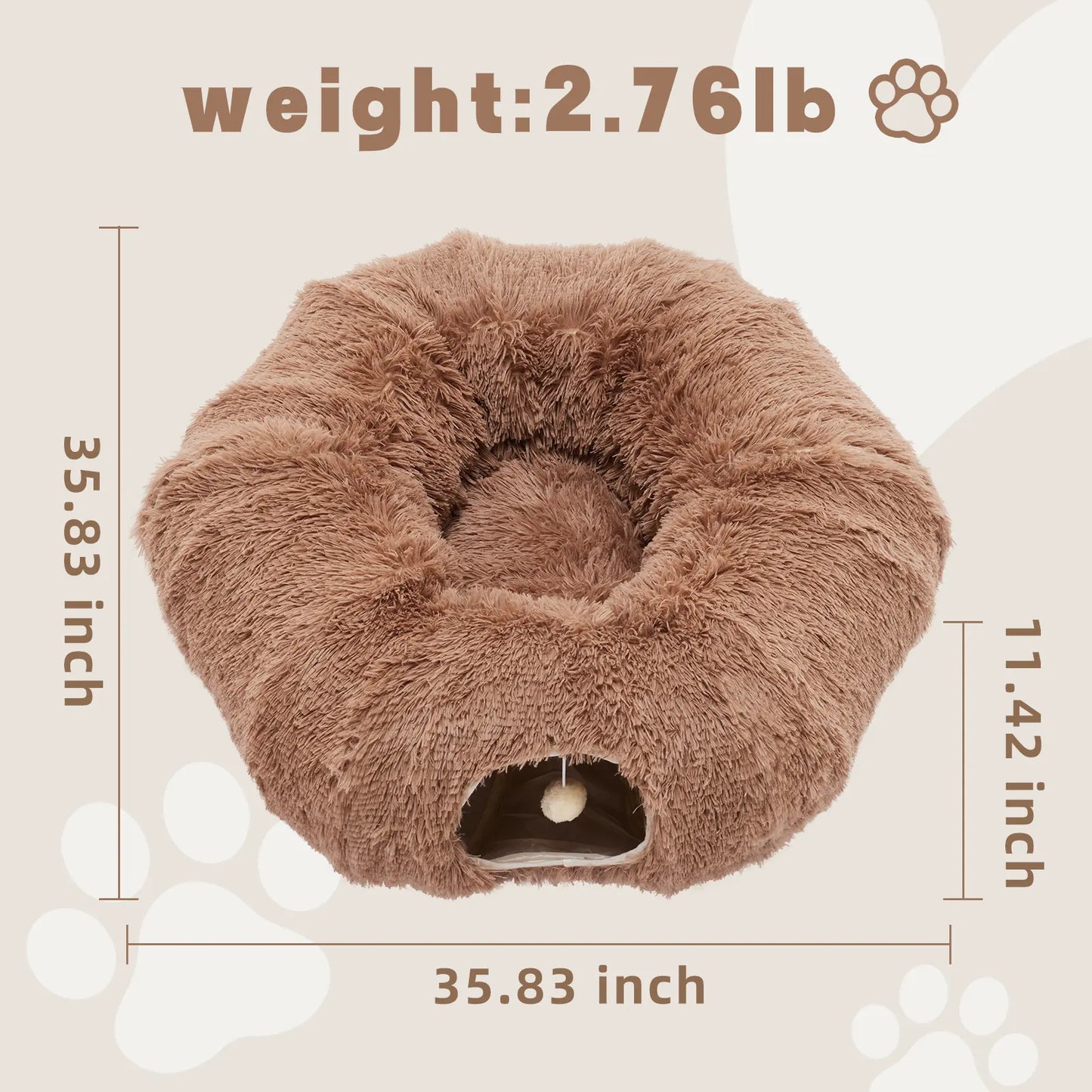 Luxury Plush Donut Cat Tunnel and Cave - Versatile 2-in-1 Indoor Bed for Cats and Kittens with Peekaboo Access
