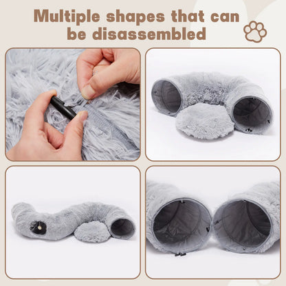 Luxury Plush Donut Cat Tunnel and Cave - Versatile 2-in-1 Indoor Bed for Cats and Kittens with Peekaboo Access