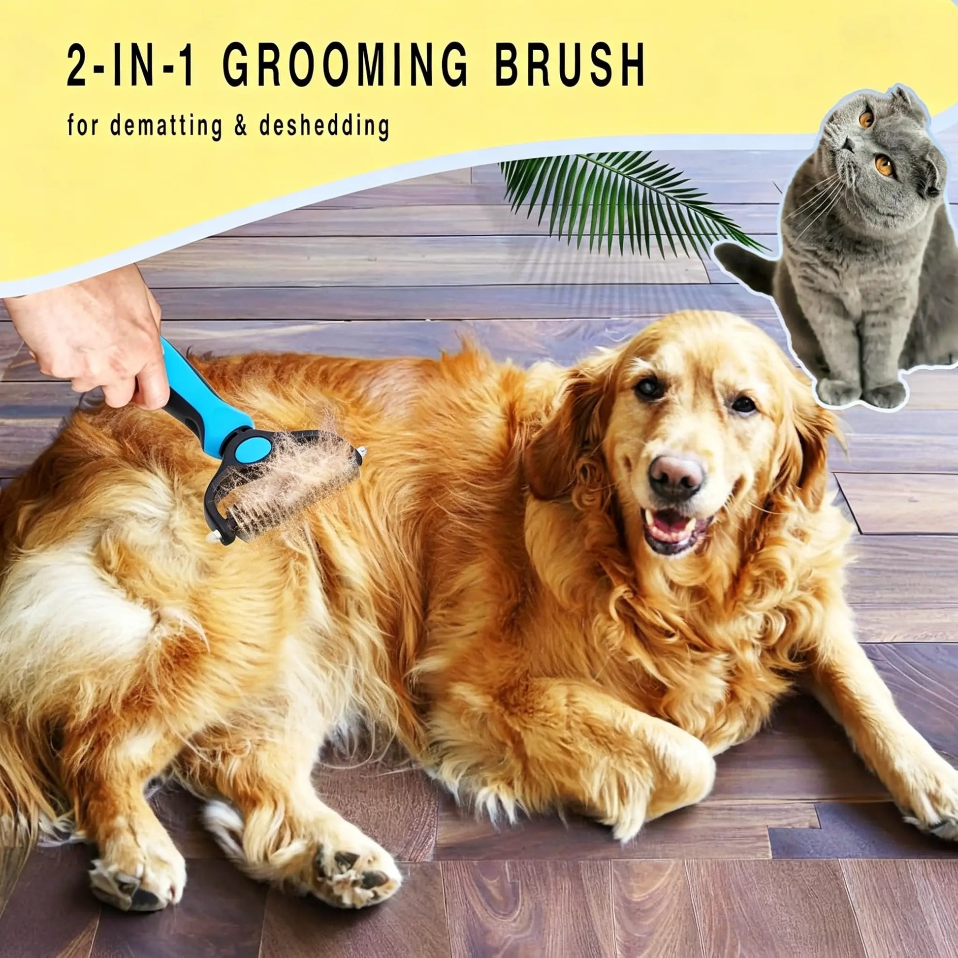 Pet Detangling Comb: Double-Sided Grooming Brush for Dogs and Cats with One-Click Undercoat Rake for Shedding and Mats