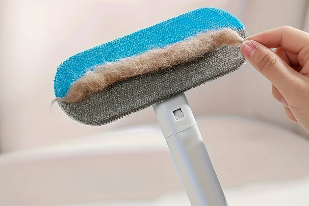 Upgraded Reusable Pet Hair Remover Brush with Extra-Long Handle – Versatile Lint Cleaner for Dog and Cat Hair on Furniture, Bedding, Clothing, and Car Interiors