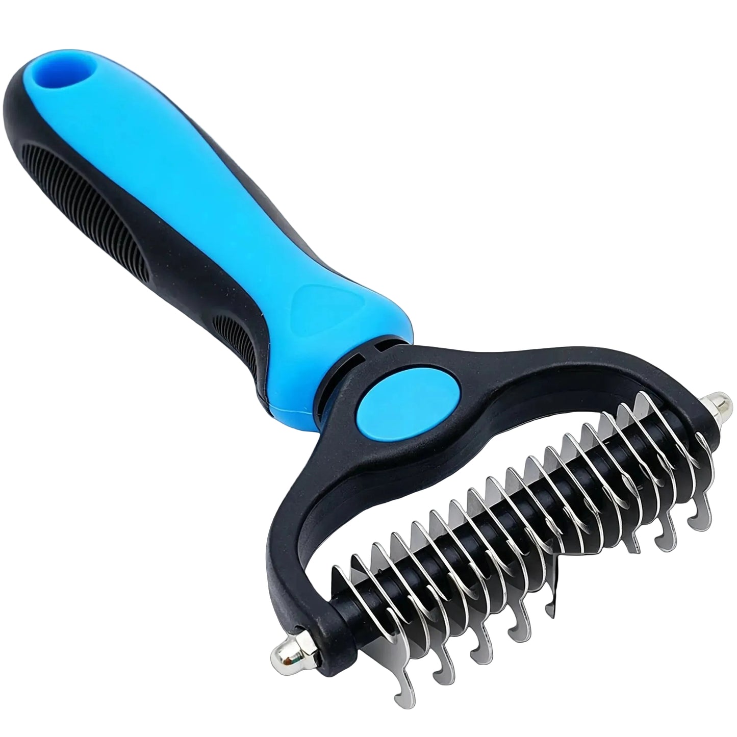 Pet Detangling Comb: Double-Sided Grooming Brush for Dogs and Cats with One-Click Undercoat Rake for Shedding and Mats