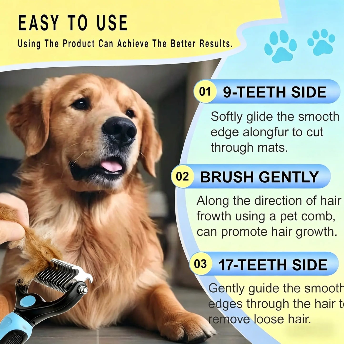 Pet Detangling Comb: Double-Sided Grooming Brush for Dogs and Cats with One-Click Undercoat Rake for Shedding and Mats