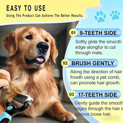 Pet Detangling Comb: Double-Sided Grooming Brush for Dogs and Cats with One-Click Undercoat Rake for Shedding and Mats