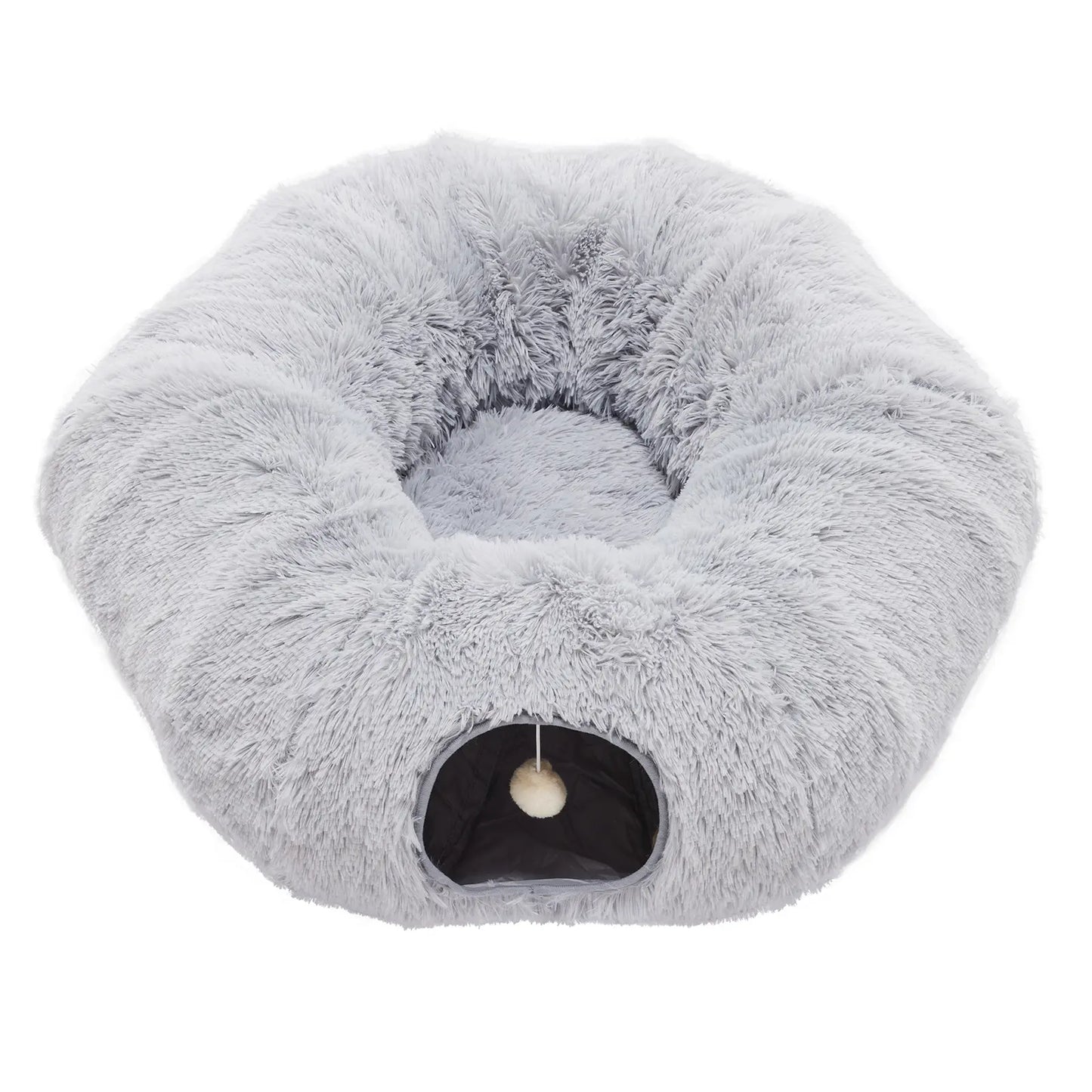 Luxury Plush Donut Cat Tunnel and Cave - Versatile 2-in-1 Indoor Bed for Cats and Kittens with Peekaboo Access