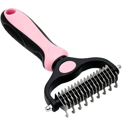 Pet Detangling Comb: Double-Sided Grooming Brush for Dogs and Cats with One-Click Undercoat Rake for Shedding and Mats
