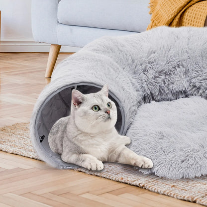 Luxury Plush Donut Cat Tunnel and Cave - Versatile 2-in-1 Indoor Bed for Cats and Kittens with Peekaboo Access