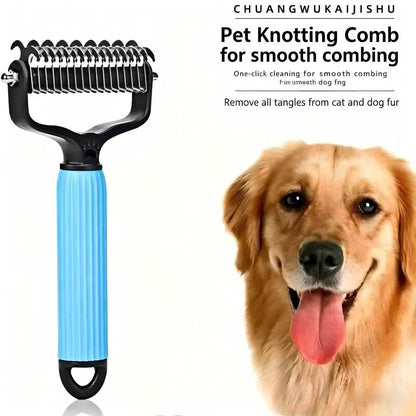 Pet Detangling Comb: Double-Sided Grooming Brush for Dogs and Cats with One-Click Undercoat Rake for Shedding and Mats