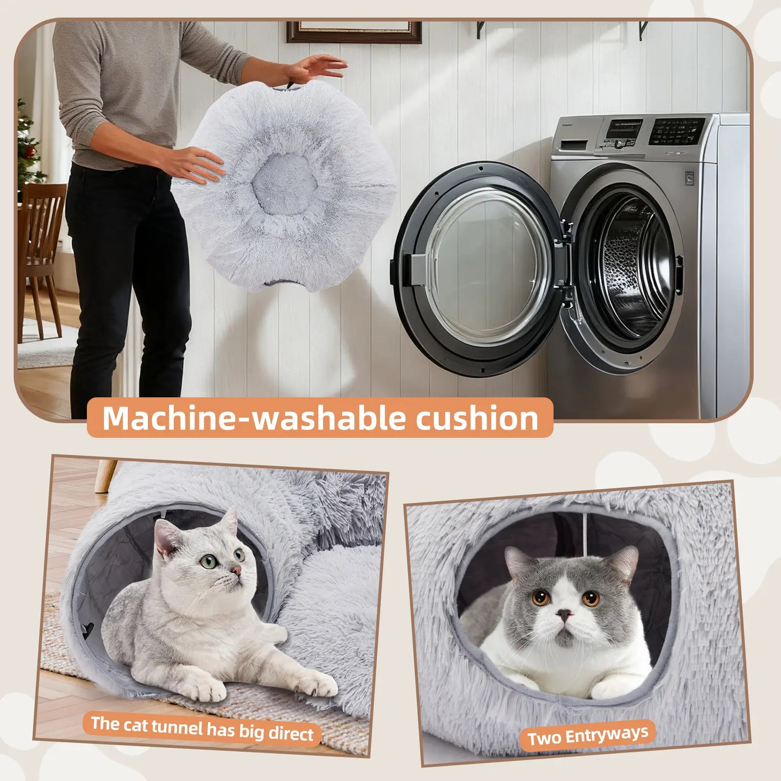 Luxury Plush Donut Cat Tunnel and Cave - Versatile 2-in-1 Indoor Bed for Cats and Kittens with Peekaboo Access