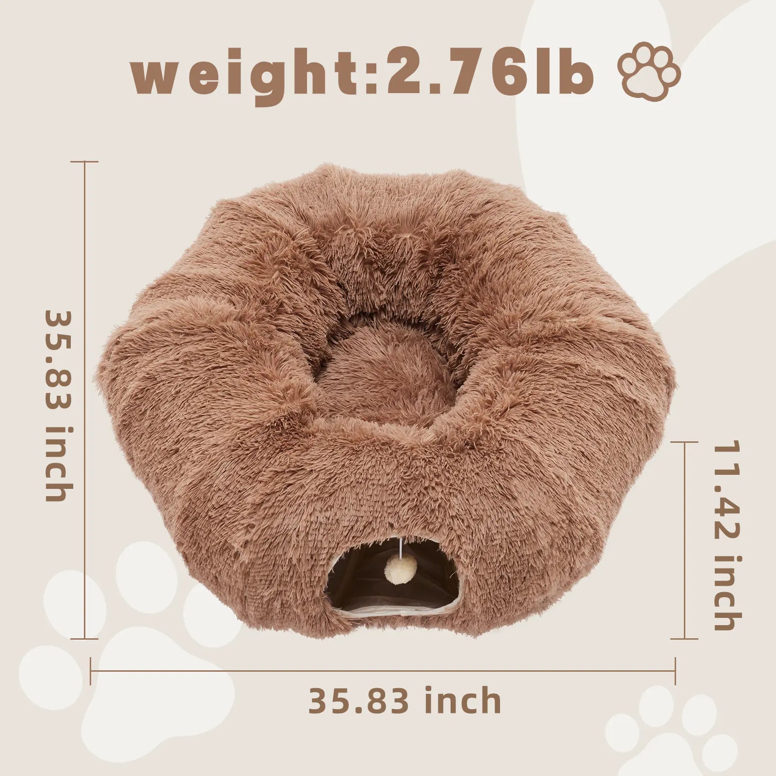 Luxury Plush Donut Cat Tunnel and Cave - Versatile 2-in-1 Indoor Bed for Cats and Kittens with Peekaboo Access