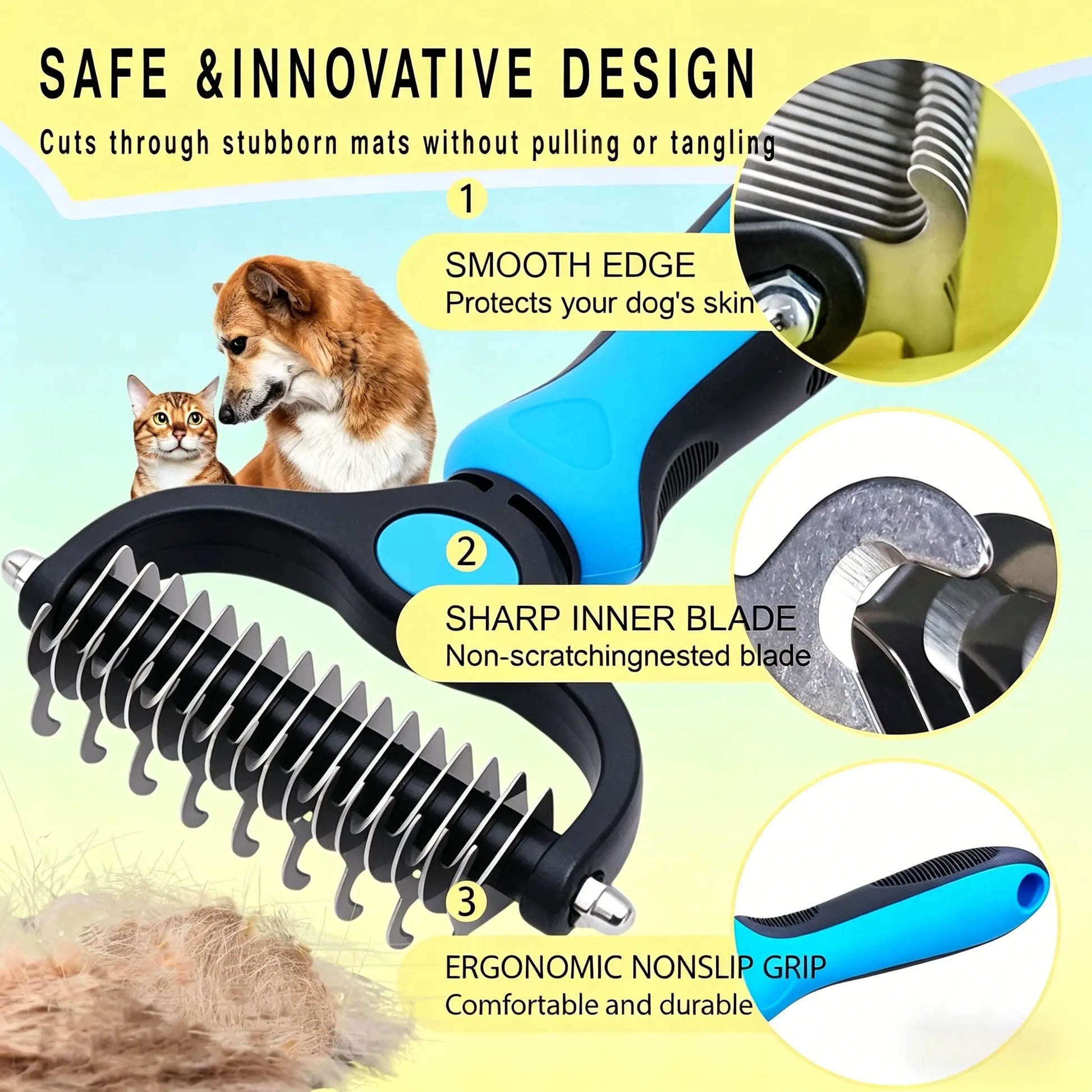 Pet Detangling Comb: Double-Sided Grooming Brush for Dogs and Cats with One-Click Undercoat Rake for Shedding and Mats