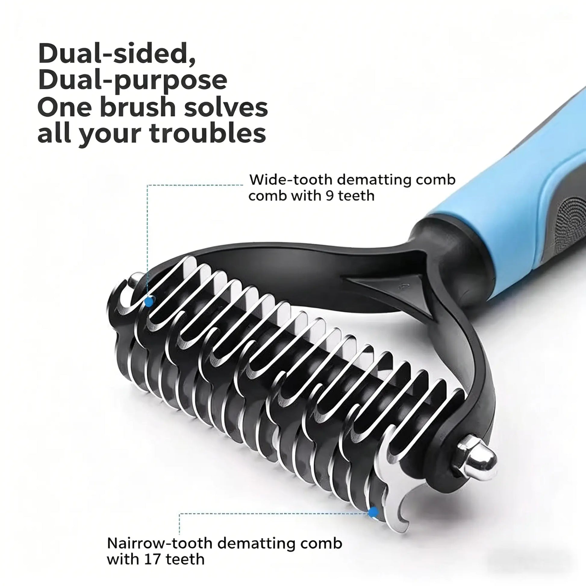 Pet Detangling Comb: Double-Sided Grooming Brush for Dogs and Cats with One-Click Undercoat Rake for Shedding and Mats