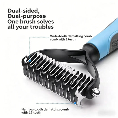 Pet Detangling Comb: Double-Sided Grooming Brush for Dogs and Cats with One-Click Undercoat Rake for Shedding and Mats